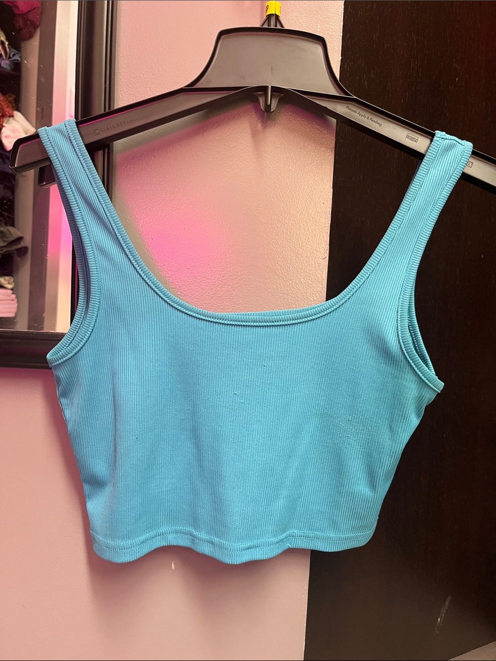 Blue Ribbed Scoop Neck Cropped Tank Top